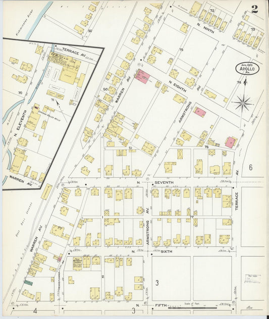 Sanborn Fire Insurance Map from Apollo, Armstrong County, Pennsylvania (1909), Sheet #0002 - Historic Sanborn Fire Insurance Map Print, vintage old map wall art, antique decor, genealogy gift, Pennsylvania Pennsylvania map