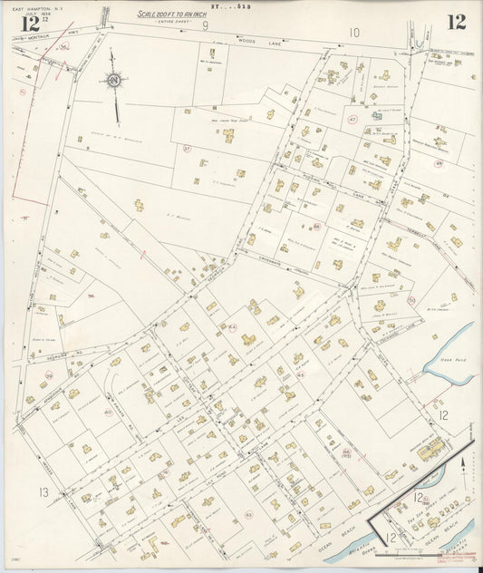 Sanborn Fire Insurance Map from Easthampton, Suffolk County, New York (1943), Sheet #0012 - Historic Sanborn Fire Insurance Map Print, vintage old map wall art, antique decor, genealogy gift, New York New York map