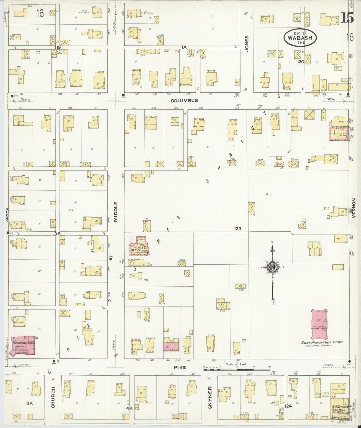 Sanborn Fire Insurance Map from Wabash, Wabash County, Indiana (1910), Sheet #0015 - Historic Sanborn Fire Insurance Map Print, vintage old map wall art, antique decor, genealogy gift, Indiana Indiana map