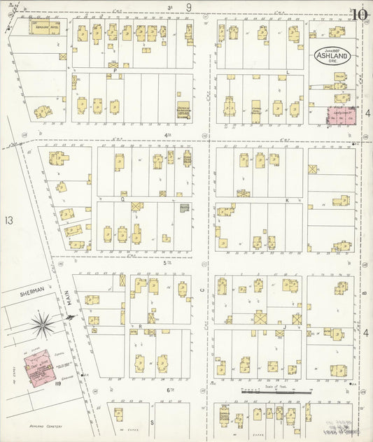 Sanborn Fire Insurance Map from Ashland, Jackson County, Oregon (1907), Sheet #0010 - Historic Sanborn Fire Insurance Map Print, vintage old map wall art, antique decor, genealogy gift, Oregon Oregon map
