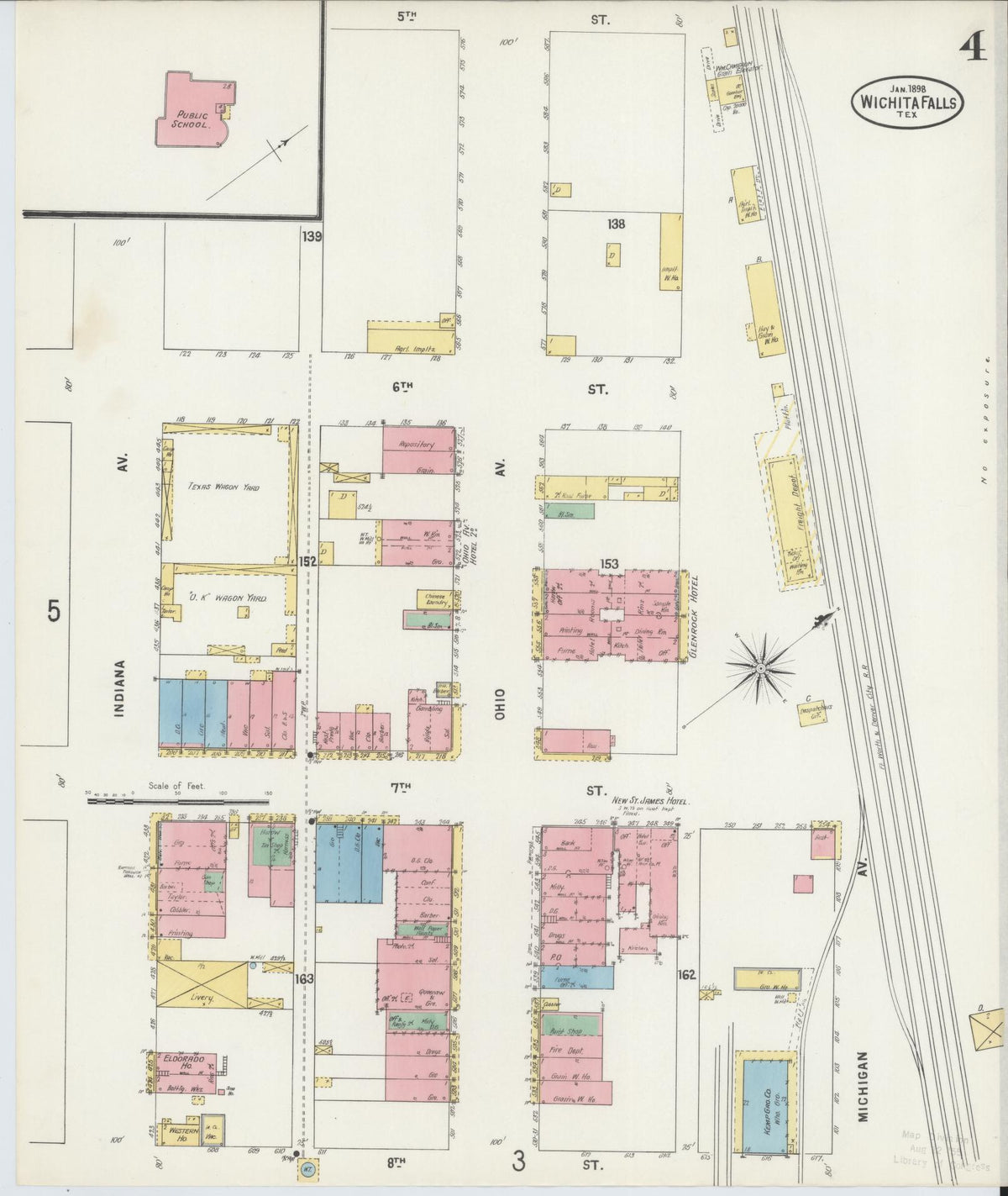 Sanborn Fire Insurance Map from Wichita Falls, Wichita County, Texas (1898), Sheet #0004 - Complete Map Set gallery image, historic Sanborn map, vintage wall art, Texas Texas