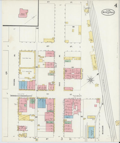 Sanborn Fire Insurance Map from Wichita Falls, Wichita County, Texas (1898), Sheet #0004 - Complete Map Set gallery image, historic Sanborn map, vintage wall art, Texas Texas