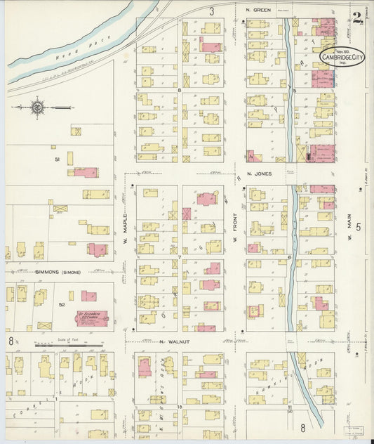 Sanborn Fire Insurance Map from Cambridge City, Wayne County, Indiana (1913), Sheet #0002 - Historic Sanborn Fire Insurance Map Print, vintage old map wall art, antique decor, genealogy gift, Indiana Indiana map