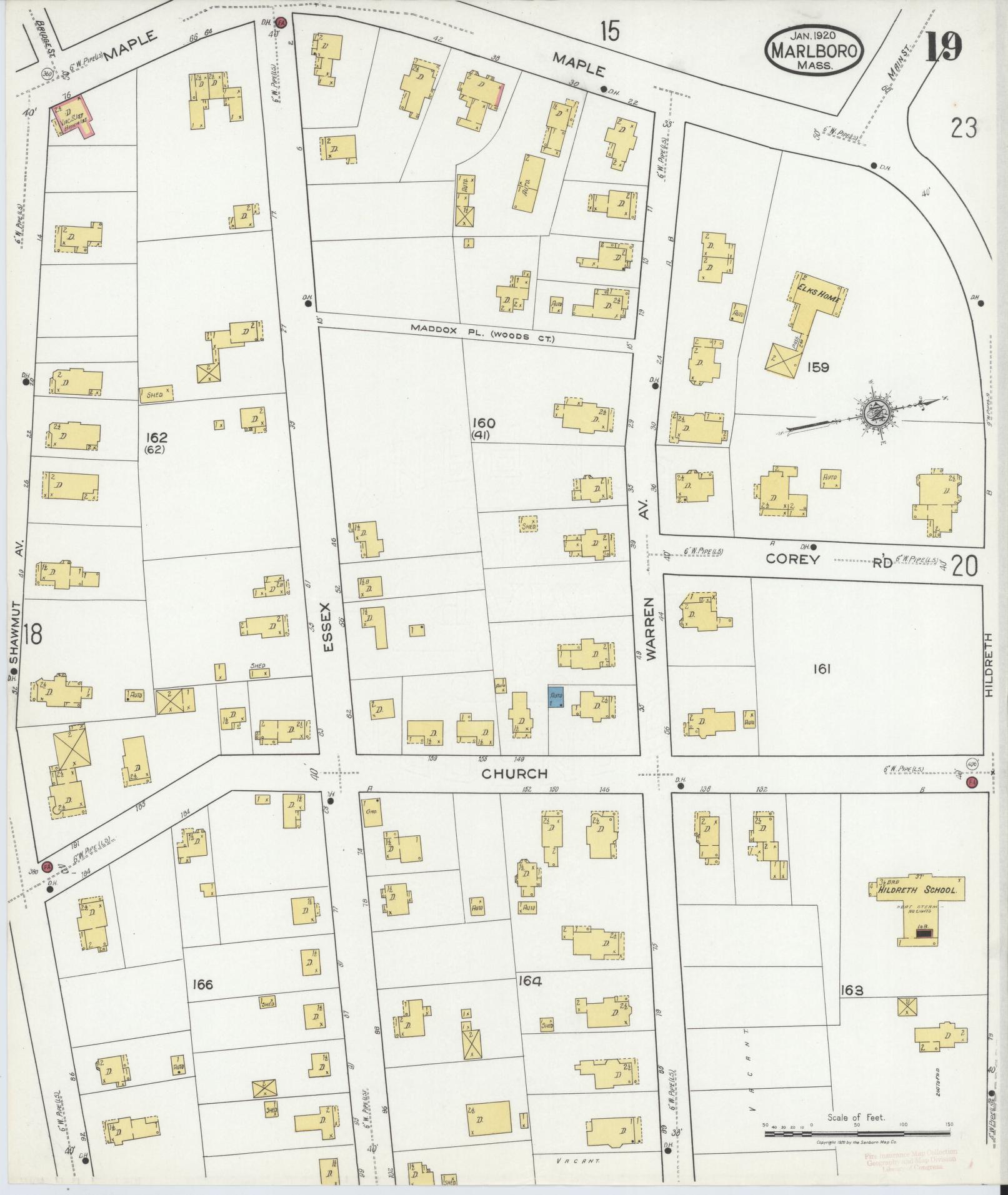 Sanborn Fire Insurance Map from Marlborough, Middlesex County, Massachusetts (1920), Sheet #0019 - Complete Map Set gallery image, historic Sanborn map, vintage wall art, Massachusetts Massachusetts