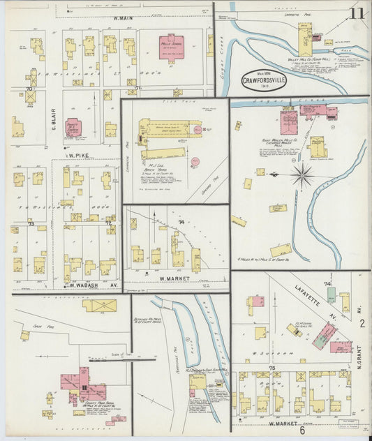 Sanborn Fire Insurance Map from Crawfordsville, Montgomery County, Indiana (1896), Sheet #0011 - Historic Sanborn Fire Insurance Map Print, vintage old map wall art, antique decor, genealogy gift, Indiana Indiana map