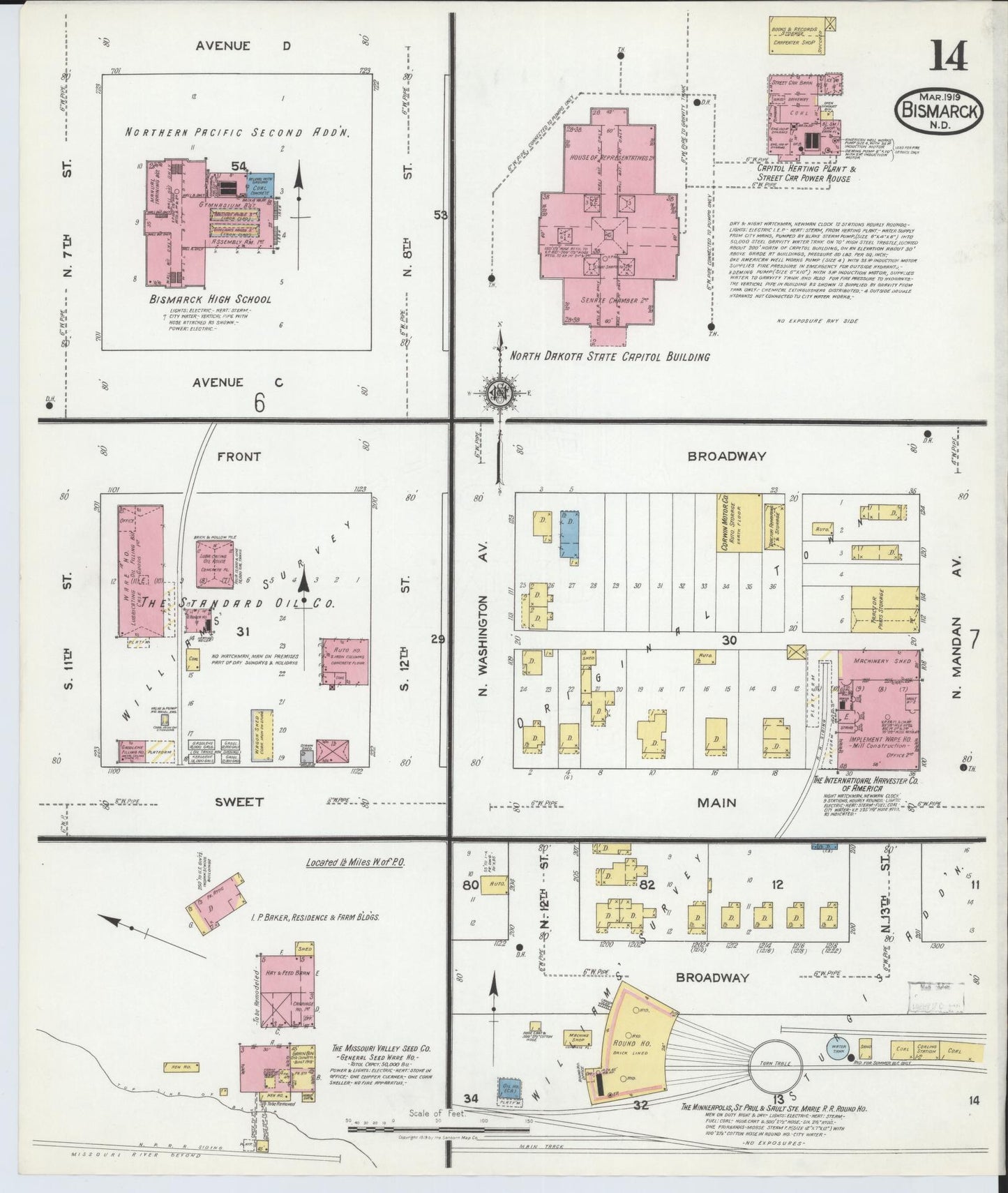 Sanborn Fire Insurance Map from Bismarck, Burleigh County, North Dakota (1919), Sheet #0014 - Complete Map Set gallery image, historic Sanborn map, vintage wall art, North Dakota North Dakota