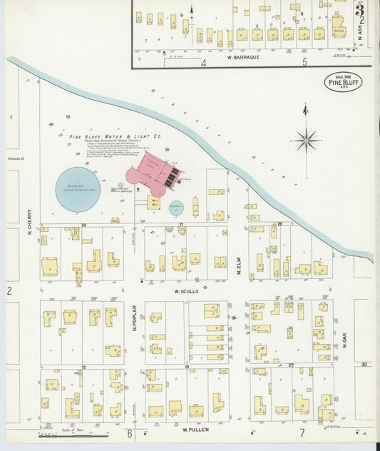Sanborn Fire Insurance Map from Pine Bluff, Jefferson County, Arkansas (1908), Sheet #0003 - Historic Sanborn Fire Insurance Map Print, vintage old map wall art, antique decor, genealogy gift, Arkansas Arkansas map