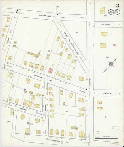 Sanborn Fire Insurance Map from Goshen, Orange County, New York (1915), Sheet #0003 - Complete Map Set gallery image, historic Sanborn map, vintage wall art, New York New York