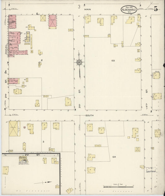 Sanborn Fire Insurance Map from Albemarle, Stanley County, North Carolina (1913), Sheet #0005 - Historic Sanborn Fire Insurance Map Print, vintage old map wall art, antique decor, genealogy gift, North Carolina North Carolina map