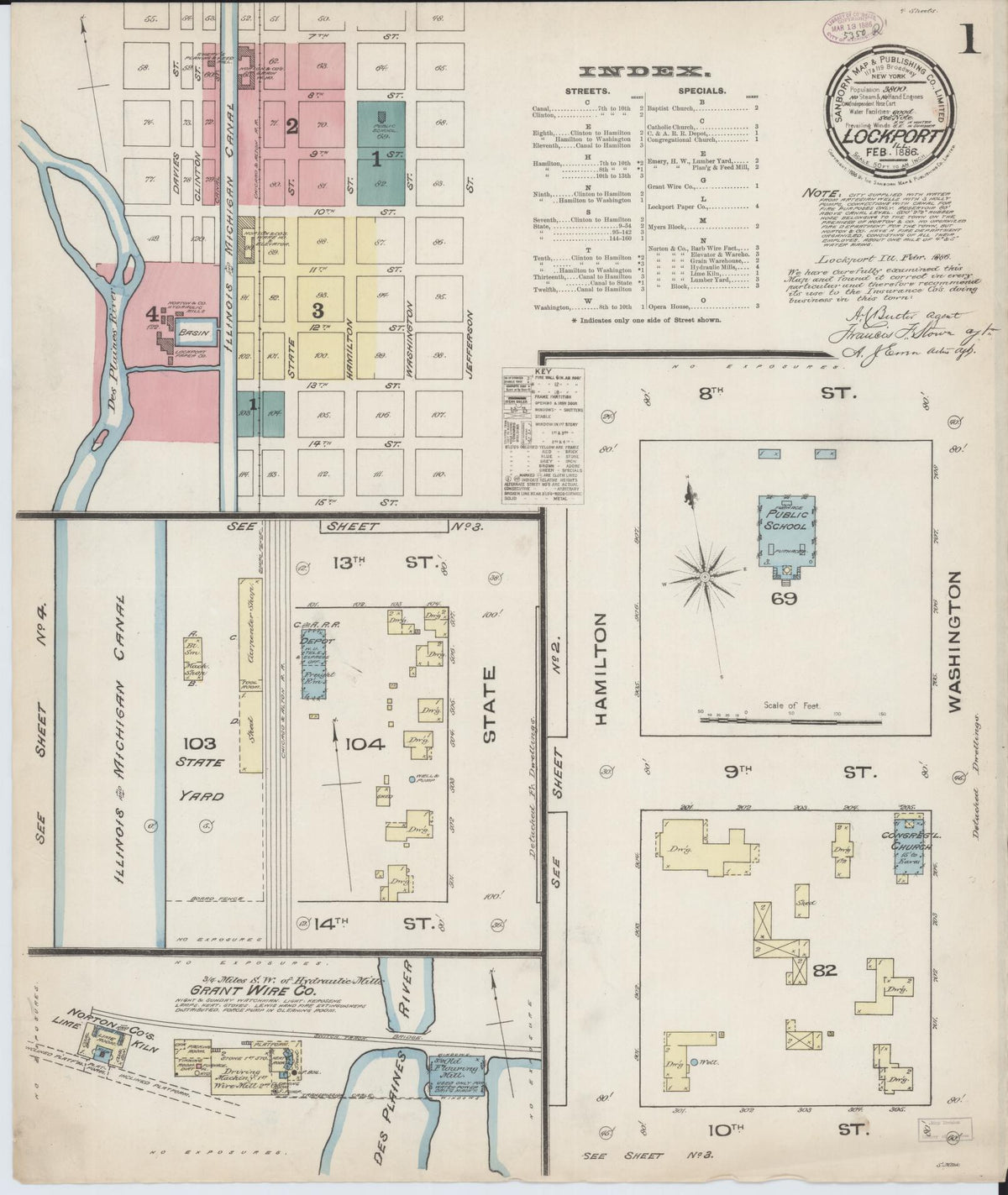 Sanborn Fire Insurance Map from Lockport, Will County, Illinois (1886), Sheet #0001 - Complete Map Set gallery image, historic Sanborn map, vintage wall art, Illinois Illinois