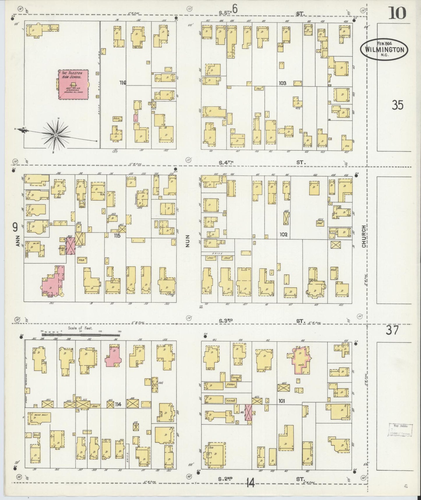 Sanborn Fire Insurance Map from Wilmington, New Hanover County, North Carolina (1904), Sheet #0010 - Complete Map Set gallery image, historic Sanborn map, vintage wall art, North Carolina North Carolina