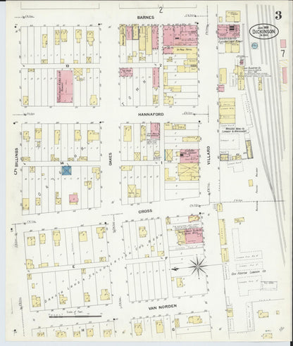 Sanborn Fire Insurance Map from Dickinson, Stark County, North Dakota (1908), Sheet #0003 - Complete Map Set gallery image, historic Sanborn map, vintage wall art, North Dakota North Dakota