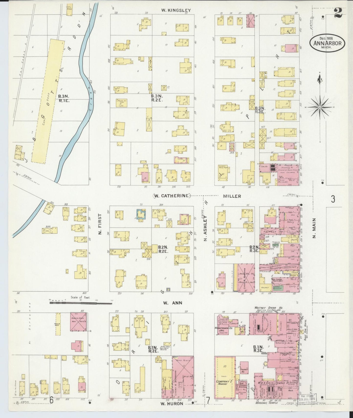 Sanborn Fire Insurance Map from Ann Arbor, Washtenaw County, Michigan (1908), Sheet #0002 - Historic Sanborn Fire Insurance Map Print, vintage old map wall art, antique decor, genealogy gift, Michigan Michigan map