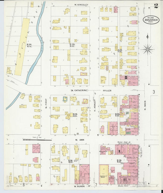 Sanborn Fire Insurance Map from Ann Arbor, Washtenaw County, Michigan (1908), Sheet #0002 - Historic Sanborn Fire Insurance Map Print, vintage old map wall art, antique decor, genealogy gift, Michigan Michigan map