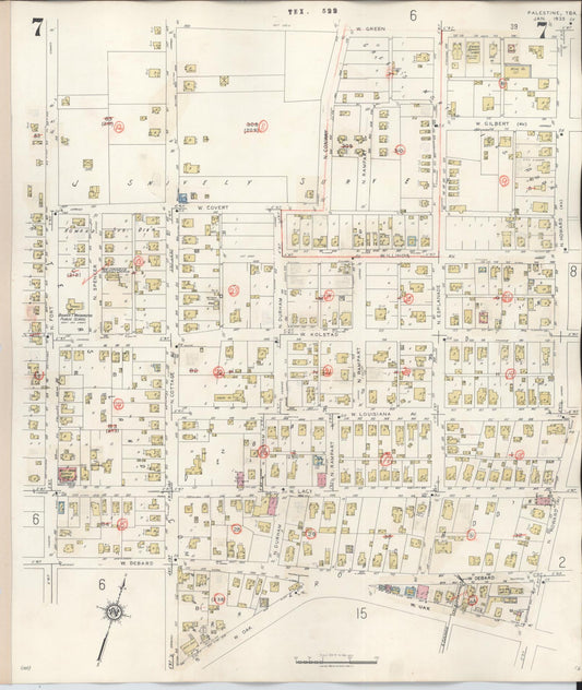 Sanborn Fire Insurance Map from Palestine, Anderson County, Texas (1949), Sheet #0007 - Historic Sanborn Fire Insurance Map Print, vintage old map wall art, antique decor, genealogy gift, Texas Texas map