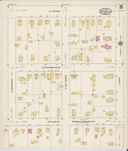 Sanborn Fire Insurance Map from Tecumseh, Lenawee County, Michigan (1922), Sheet #0008 - Historic Sanborn Fire Insurance Map Print, vintage old map wall art, antique decor, genealogy gift, Michigan Michigan map