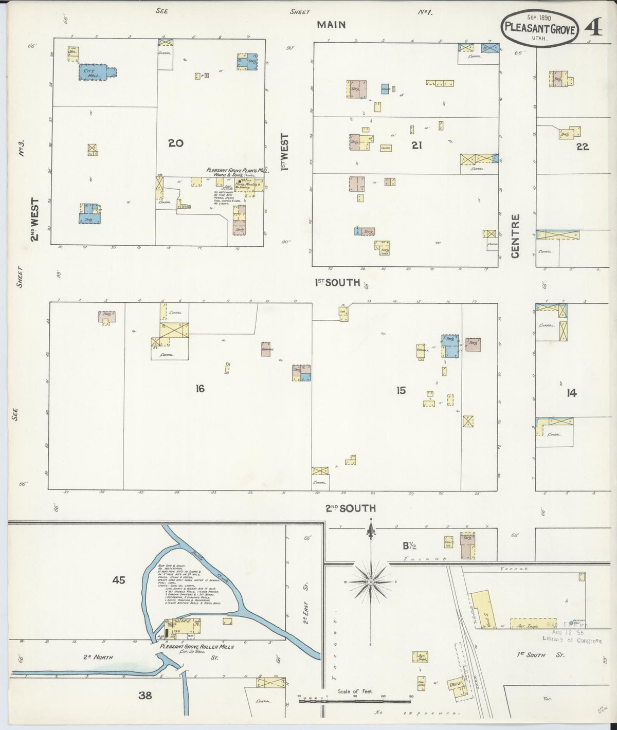 Sanborn Fire Insurance Map from Pleasant Grove, Utah County, Utah (1890), Sheet #0004 - Complete Map Set gallery image, historic Sanborn map, vintage wall art, Pleasant Grove Utah