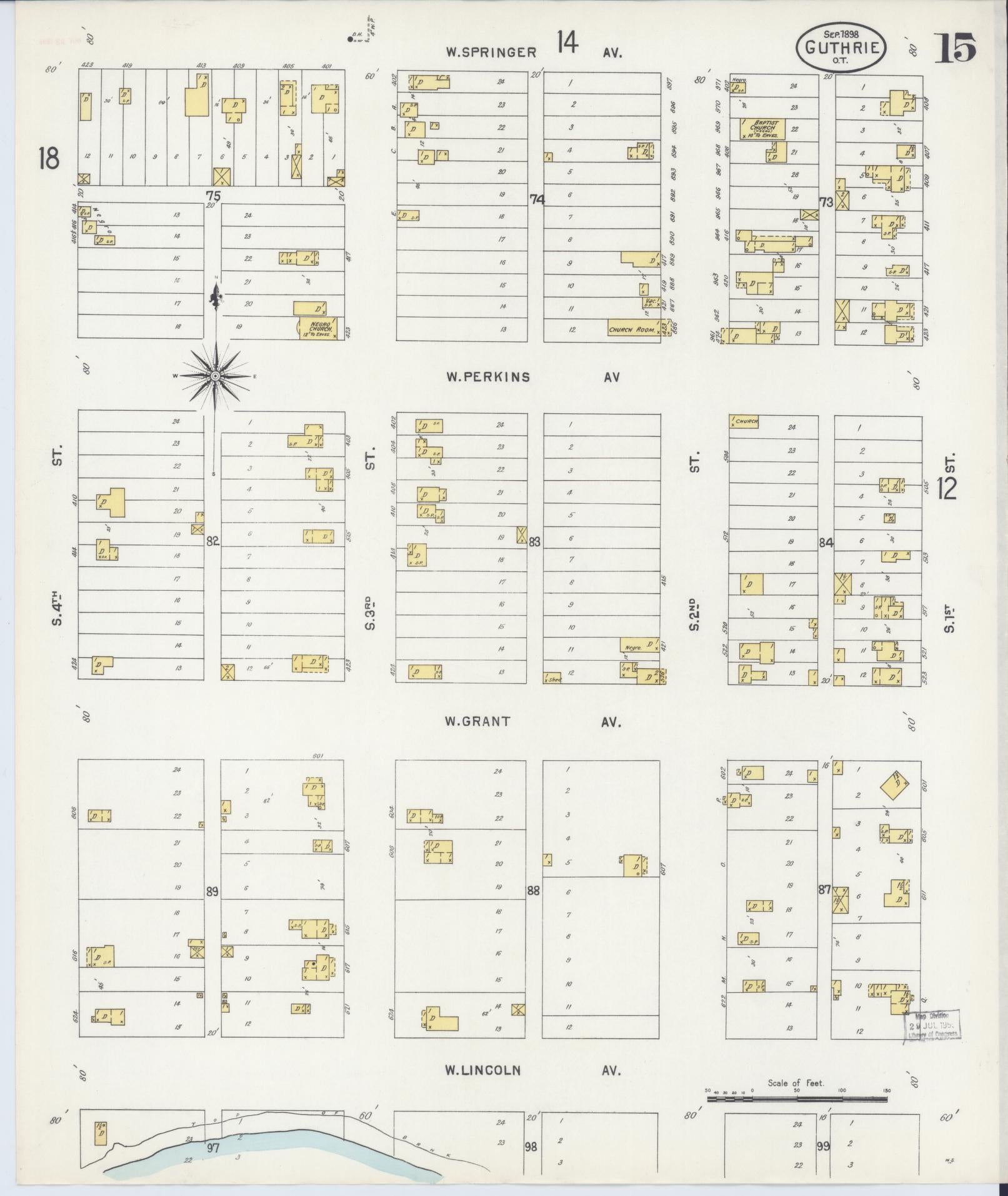 Sanborn Fire Insurance Map from Guthrie, Logan County, Oklahoma (1898), Sheet #0015 - Historic Sanborn Fire Insurance Map Print, vintage old map wall art, antique decor, genealogy gift, Oklahoma Oklahoma map
