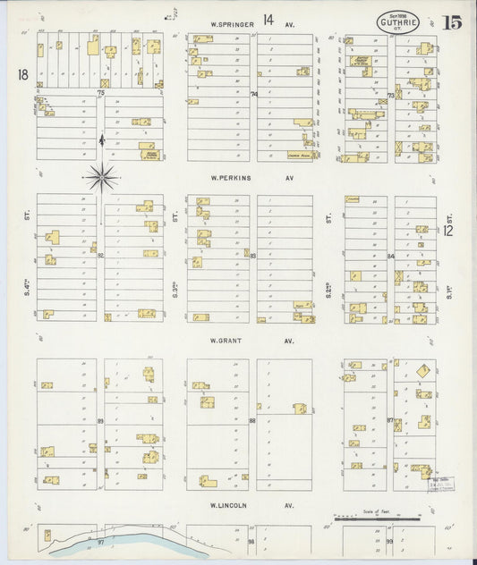 Sanborn Fire Insurance Map from Guthrie, Logan County, Oklahoma (1898), Sheet #0015 - Historic Sanborn Fire Insurance Map Print, vintage old map wall art, antique decor, genealogy gift, Oklahoma Oklahoma map