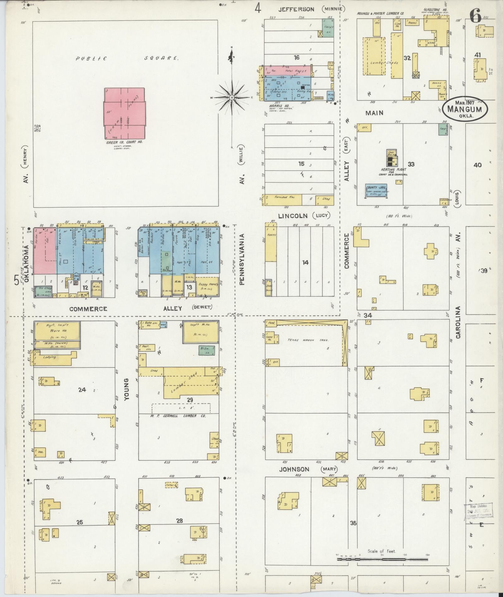 Sanborn Fire Insurance Map from Mangum, Greer County, Oklahoma (1907), Sheet #0006 - Complete Map Set gallery image, historic Sanborn map, vintage wall art, Oklahoma Oklahoma