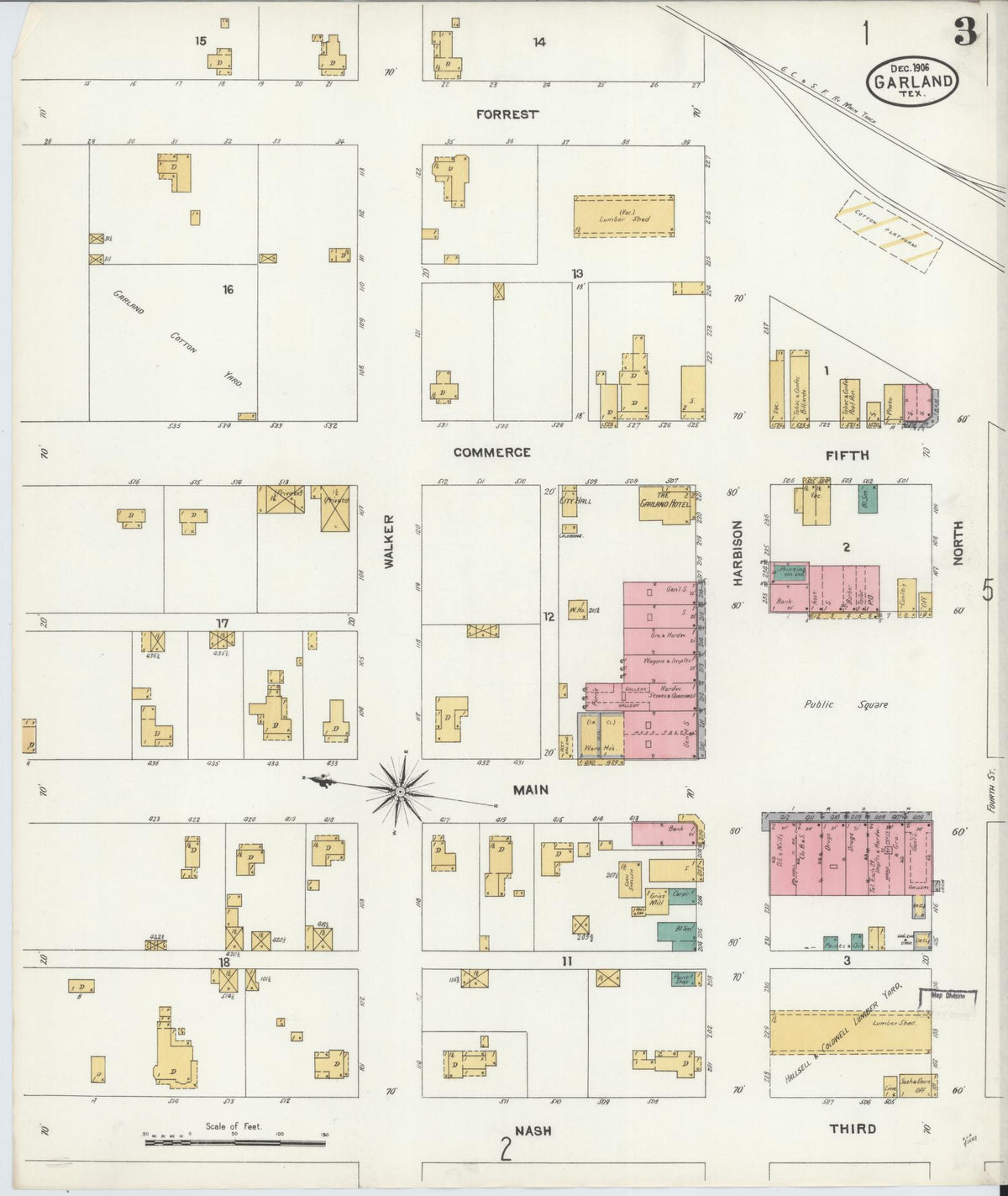 Sanborn Fire Insurance Map from Garland, Dallas County, Texas (1906), Sheet #0003 - Complete Map Set gallery image, historic Sanborn map, vintage wall art, Texas Texas