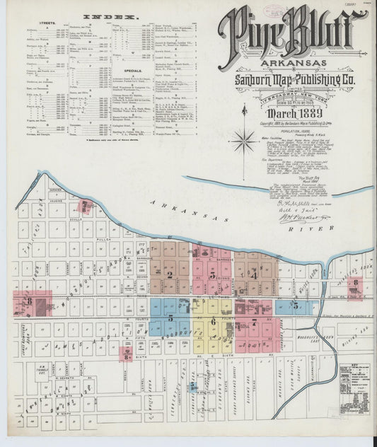 Sanborn Fire Insurance Map from Pine Bluff, Jefferson County, Arkansas (1889), Sheet #0001 - Historic Sanborn Fire Insurance Map Print, vintage old map wall art, antique decor, genealogy gift, Arkansas Arkansas map