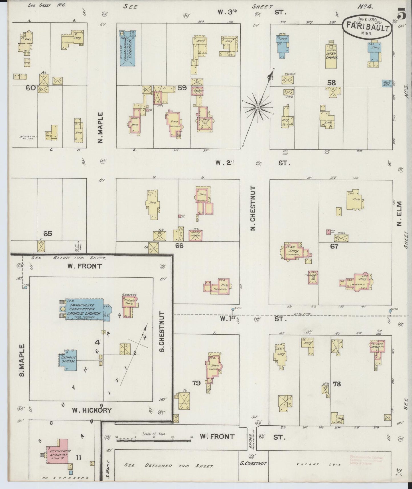Sanborn Fire Insurance Map from Faribault, Rice County, Minnesota (1889), Sheet #0005 - Historic Sanborn Fire Insurance Map Print, vintage old map wall art, antique decor, genealogy gift, Minnesota Minnesota map