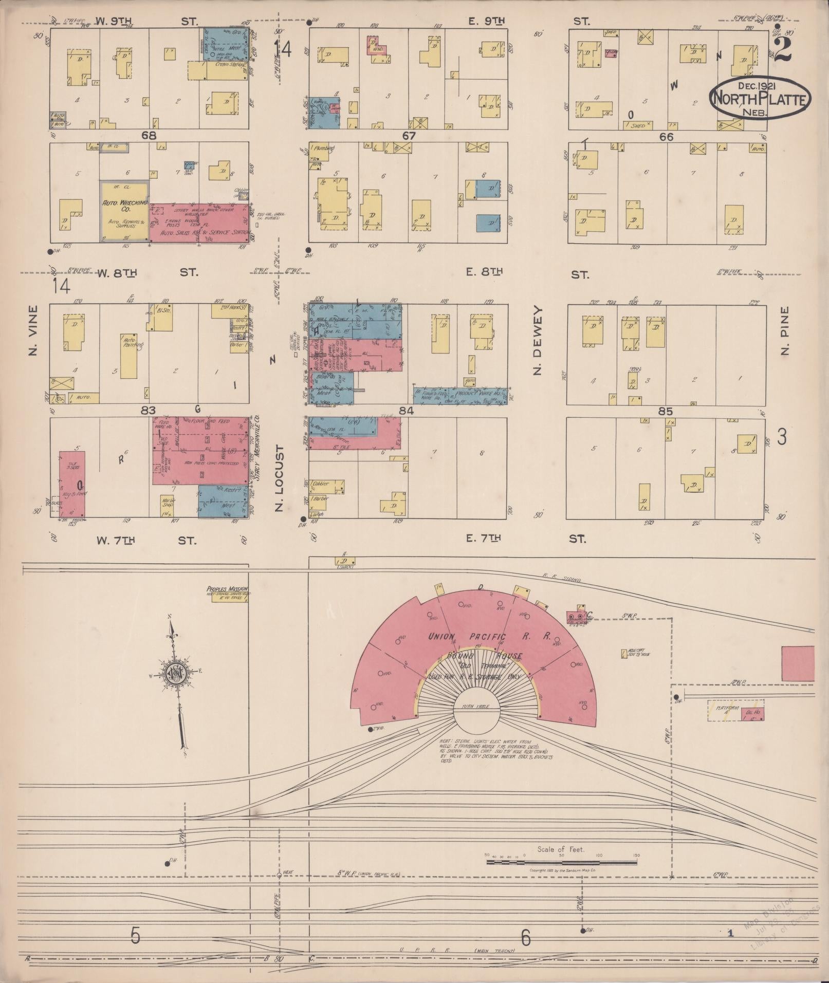 Sanborn Fire Insurance Map from North Platte, Lincoln County, Nebraska (1921), Sheet #0002 - Historic Sanborn Fire Insurance Map Print, vintage old map wall art, antique decor, genealogy gift, Nebraska Nebraska map