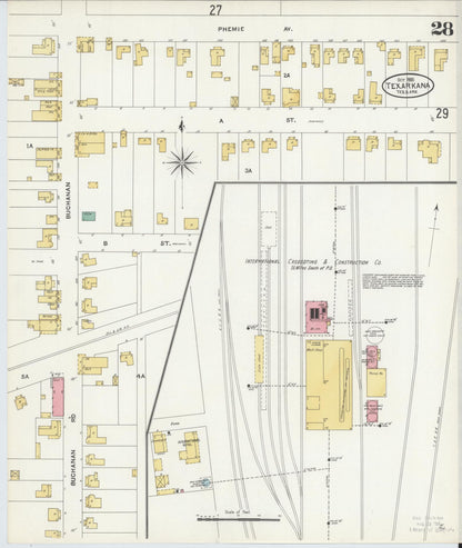 Sanborn Fire Insurance Map from Texarkana, Bowie County, Texas (1905), Sheet #0028 - Complete Map Set gallery image, historic Sanborn map, vintage wall art, Texas Texas