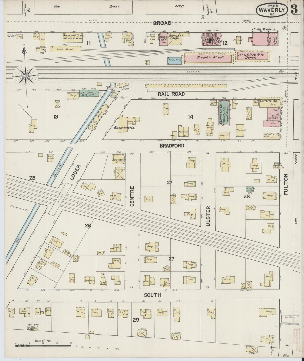 Sanborn Fire Insurance Map from Waverly, Tioga County, New York (1888), Sheet #0003 - Complete Map Set gallery image, historic Sanborn map, vintage wall art, New York New York