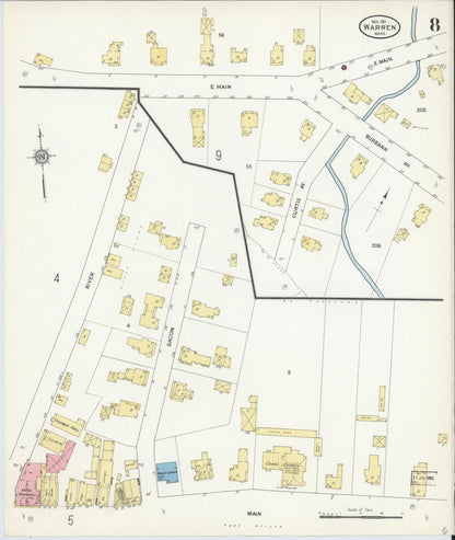 Sanborn Fire Insurance Map from Warren, Worcester County, Massachusetts (1911), Sheet #0008 - Complete Map Set gallery image, historic Sanborn map, vintage wall art, Massachusetts Massachusetts