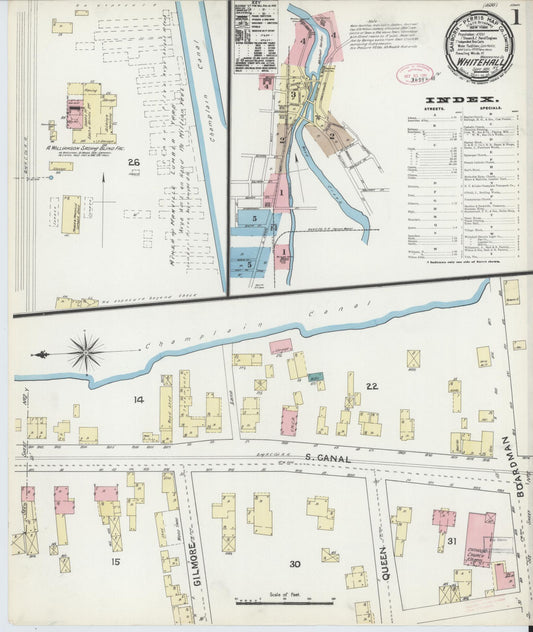 Sanborn Fire Insurance Map from Whitehall, Washington County, New York (1891), Sheet #0001 - Complete Map Set gallery image, historic Sanborn map, vintage wall art, New York New York
