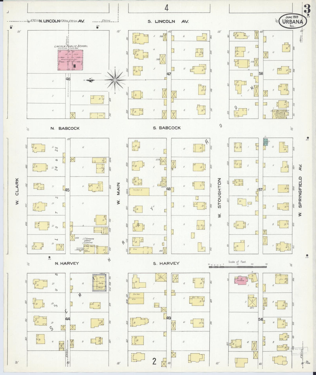 Sanborn Fire Insurance Map from Urbana, Champaign County, Illinois (1909), Sheet #0003 - Historic Sanborn Fire Insurance Map Print, vintage old map wall art, antique decor, genealogy gift, Illinois Illinois map
