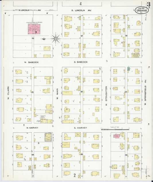 Sanborn Fire Insurance Map from Urbana, Champaign County, Illinois (1909), Sheet #0003 - Historic Sanborn Fire Insurance Map Print, vintage old map wall art, antique decor, genealogy gift, Illinois Illinois map