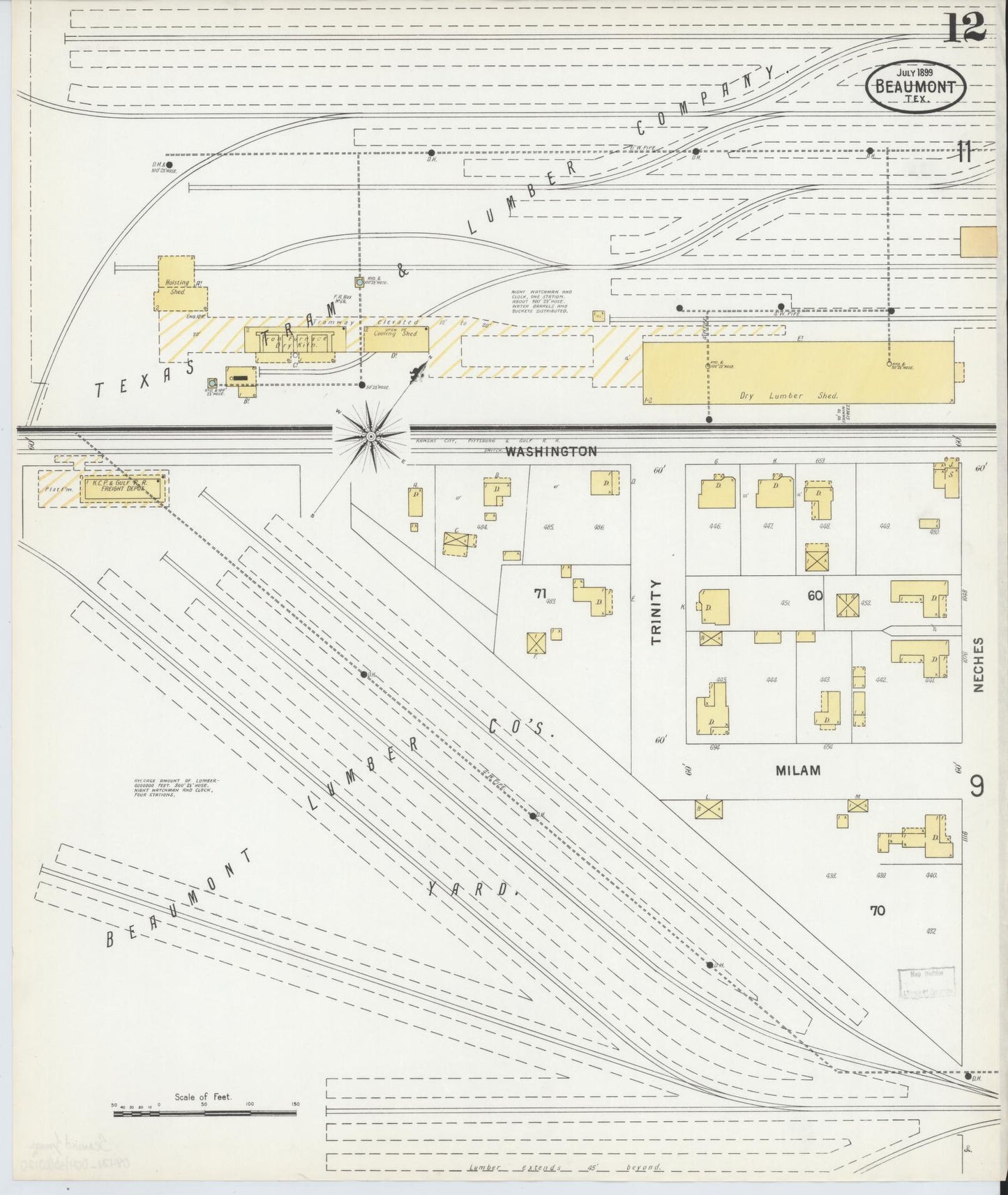 Sanborn Fire Insurance Map from Beaumont, Jefferson County, Texas (1899), Sheet #0012 - Historic Sanborn Fire Insurance Map Print, vintage old map wall art, antique decor, genealogy gift, Texas Texas map