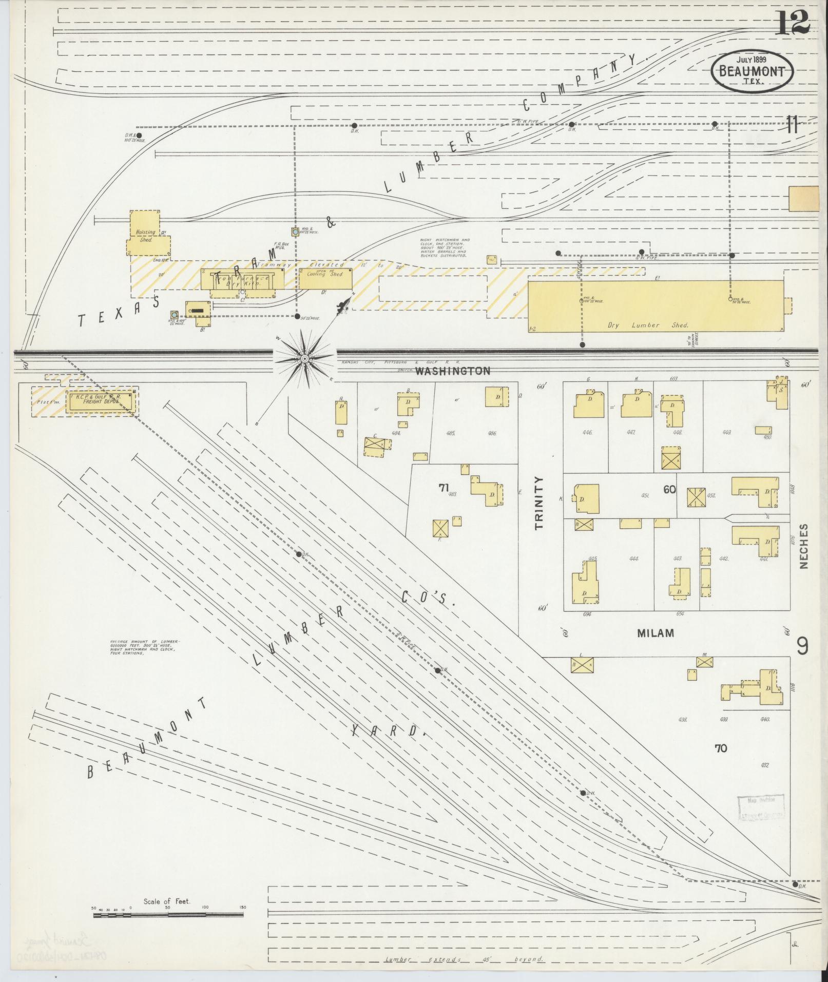 Sanborn Fire Insurance Map from Beaumont, Jefferson County, Texas (1899), Sheet #0012 - Historic Sanborn Fire Insurance Map Print, vintage old map wall art, antique decor, genealogy gift, Texas Texas map