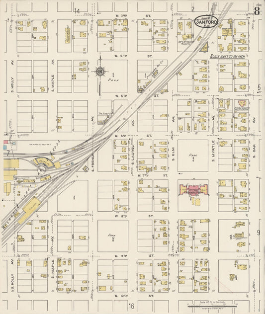 Sanborn Fire Insurance Map from Sanford, Seminole County, Florida (1922), Sheet #0008 - Historic Sanborn Fire Insurance Map Print, vintage old map wall art, antique decor, genealogy gift, Florida Florida map