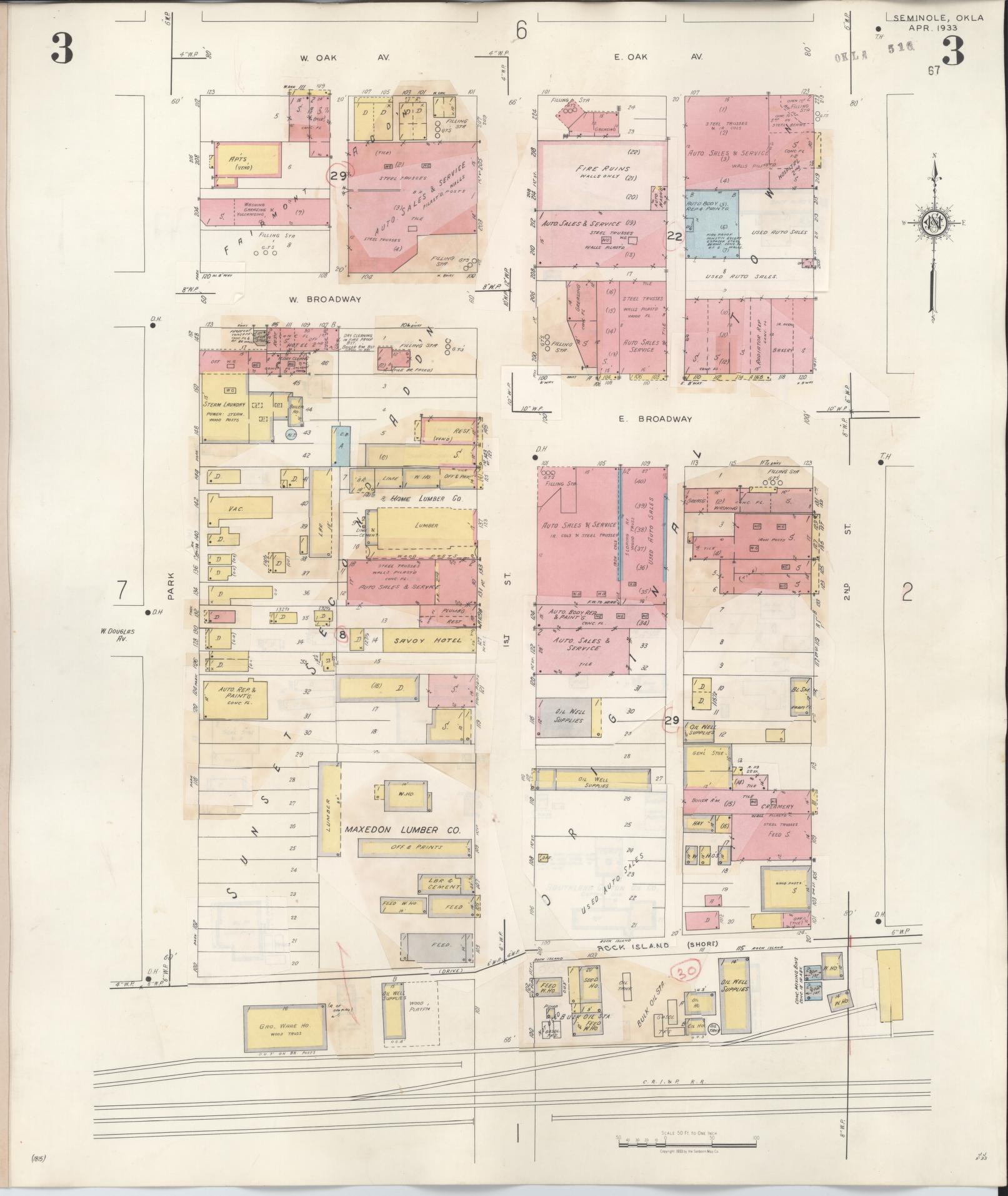 Sanborn Fire Insurance Map from Seminole, Seminole County, Oklahoma (1949), Sheet #0003 - Complete Map Set gallery image, historic Sanborn map, vintage wall art, Oklahoma Oklahoma
