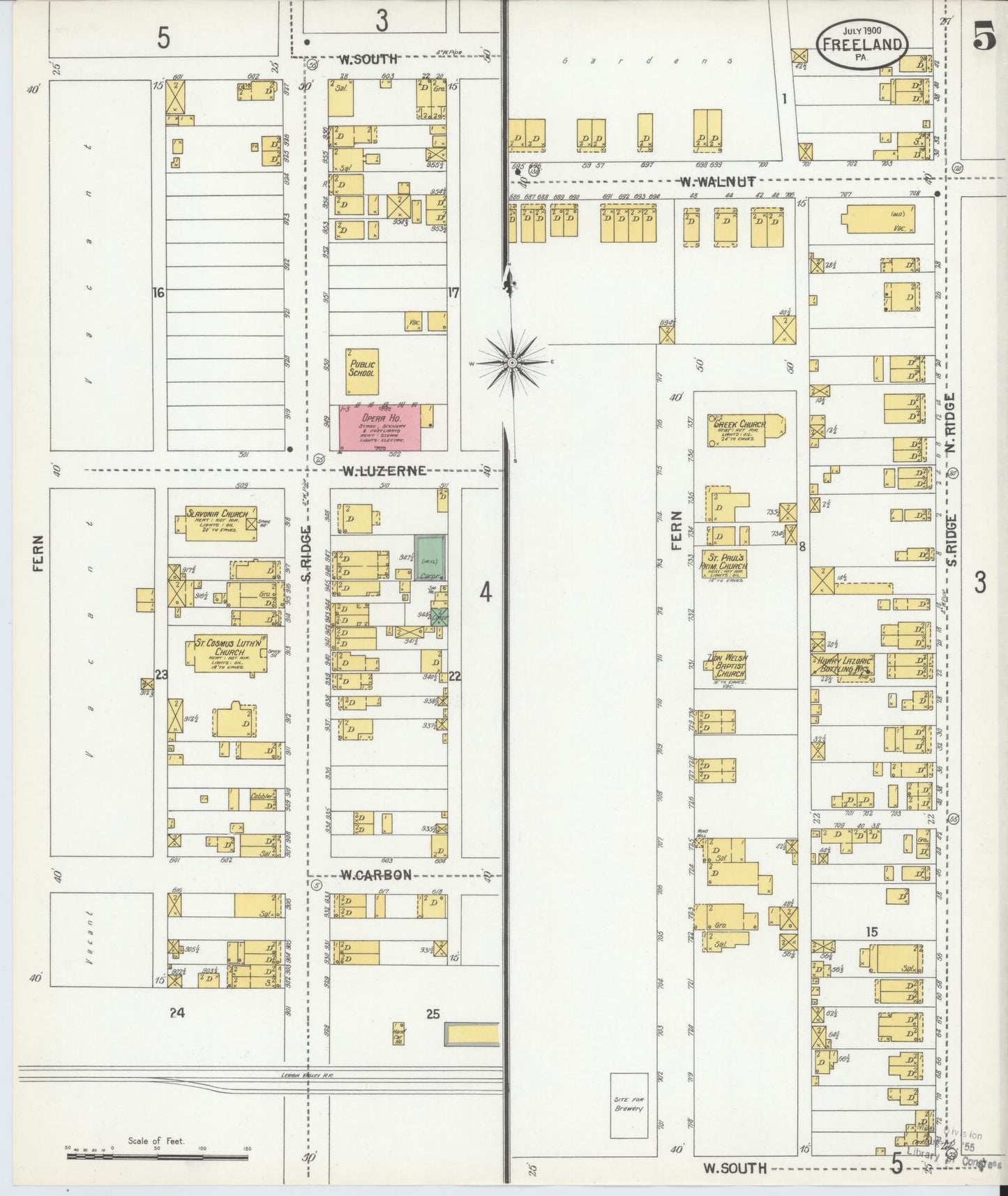 Sanborn Fire Insurance Map from Freeland, Luzerne County, Pennsylvania (1900), Sheet #0005 - Historic Sanborn Fire Insurance Map Print, vintage old map wall art, antique decor, genealogy gift, Pennsylvania Pennsylvania map