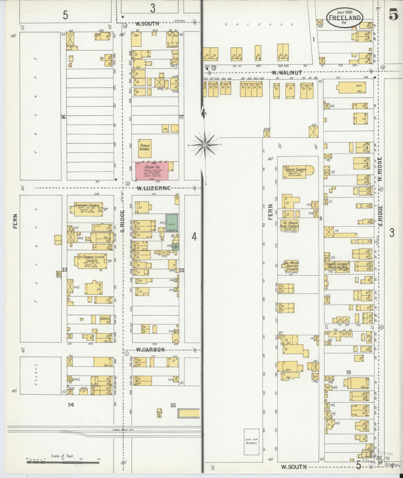 Sanborn Fire Insurance Map from Freeland, Luzerne County, Pennsylvania (1900), Sheet #0005 - Historic Sanborn Fire Insurance Map Print, vintage old map wall art, antique decor, genealogy gift, Pennsylvania Pennsylvania map