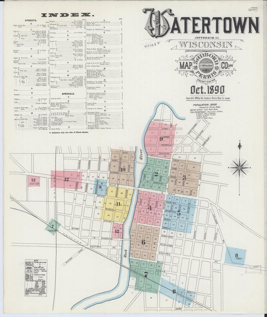 Sanborn Fire Insurance Map from Watertown, Jefferson County, Wisconsin (1890), Sheet #0001 - Complete Map Set gallery image, historic Sanborn map, vintage wall art, Wisconsin Wisconsin