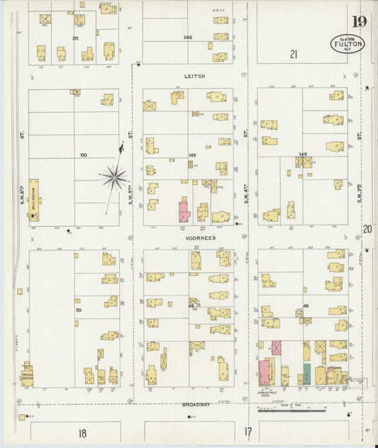 Sanborn Fire Insurance Map from Fulton, Oswego County, New York (1906), Sheet #0019 - Historic Sanborn Fire Insurance Map Print, vintage old map wall art, antique decor, genealogy gift, New York New York map
