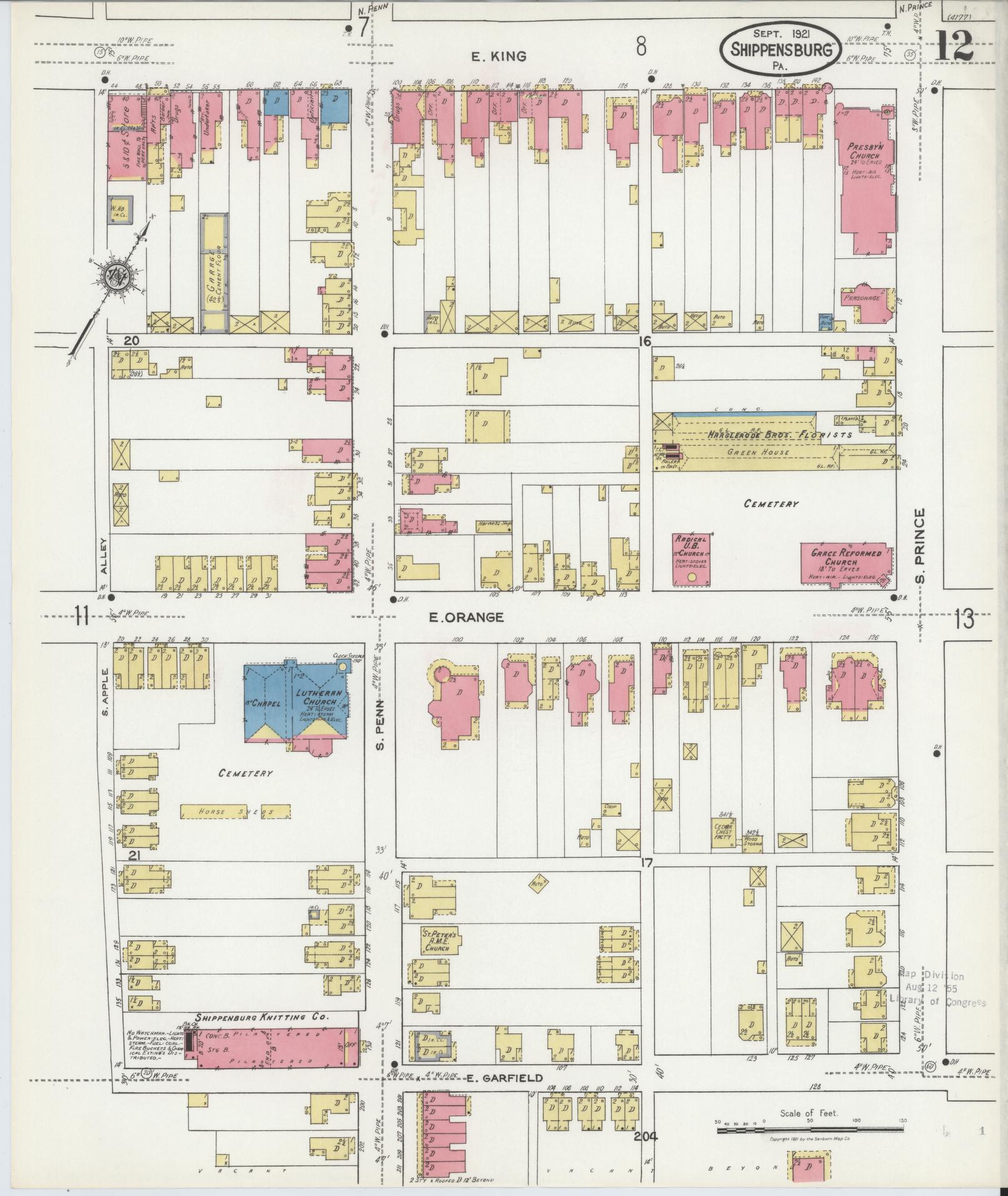 Sanborn Fire Insurance Map from Shippensburg, Cumberland And Franklin Counties, Pennsylvania (1921), Sheet #0012 - Historic Sanborn Fire Insurance Map Print, vintage old map wall art, antique decor, genealogy gift, Counties Pennsylvania map