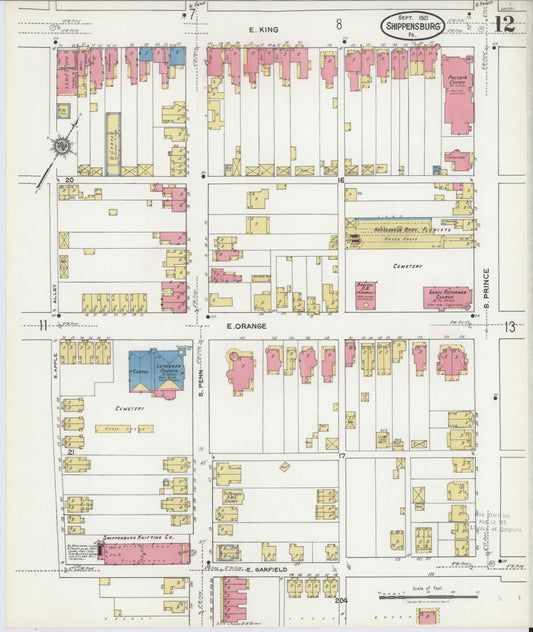 Sanborn Fire Insurance Map from Shippensburg, Cumberland And Franklin Counties, Pennsylvania (1921), Sheet #0012 - Historic Sanborn Fire Insurance Map Print, vintage old map wall art, antique decor, genealogy gift, Counties Pennsylvania map