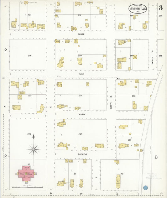 Sanborn Fire Insurance Map from McMinnville, Yamhill County, Oregon (1902), Sheet #0003 - Historic Sanborn Fire Insurance Map Print, vintage old map wall art, antique decor, genealogy gift, Oregon Oregon map