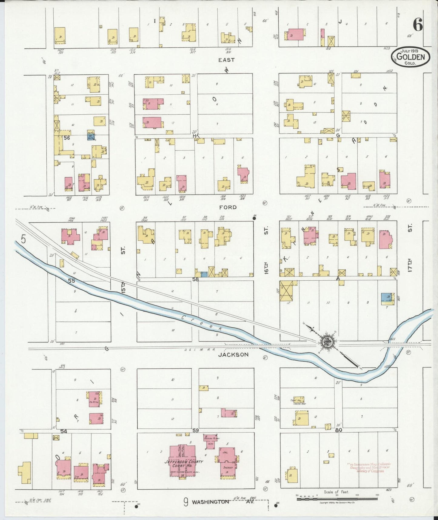 Sanborn Fire Insurance Map from Golden, Jefferson County, Colorado (1919), Sheet #0006 - Complete Map Set gallery image, historic Sanborn map, vintage wall art, Colorado Colorado