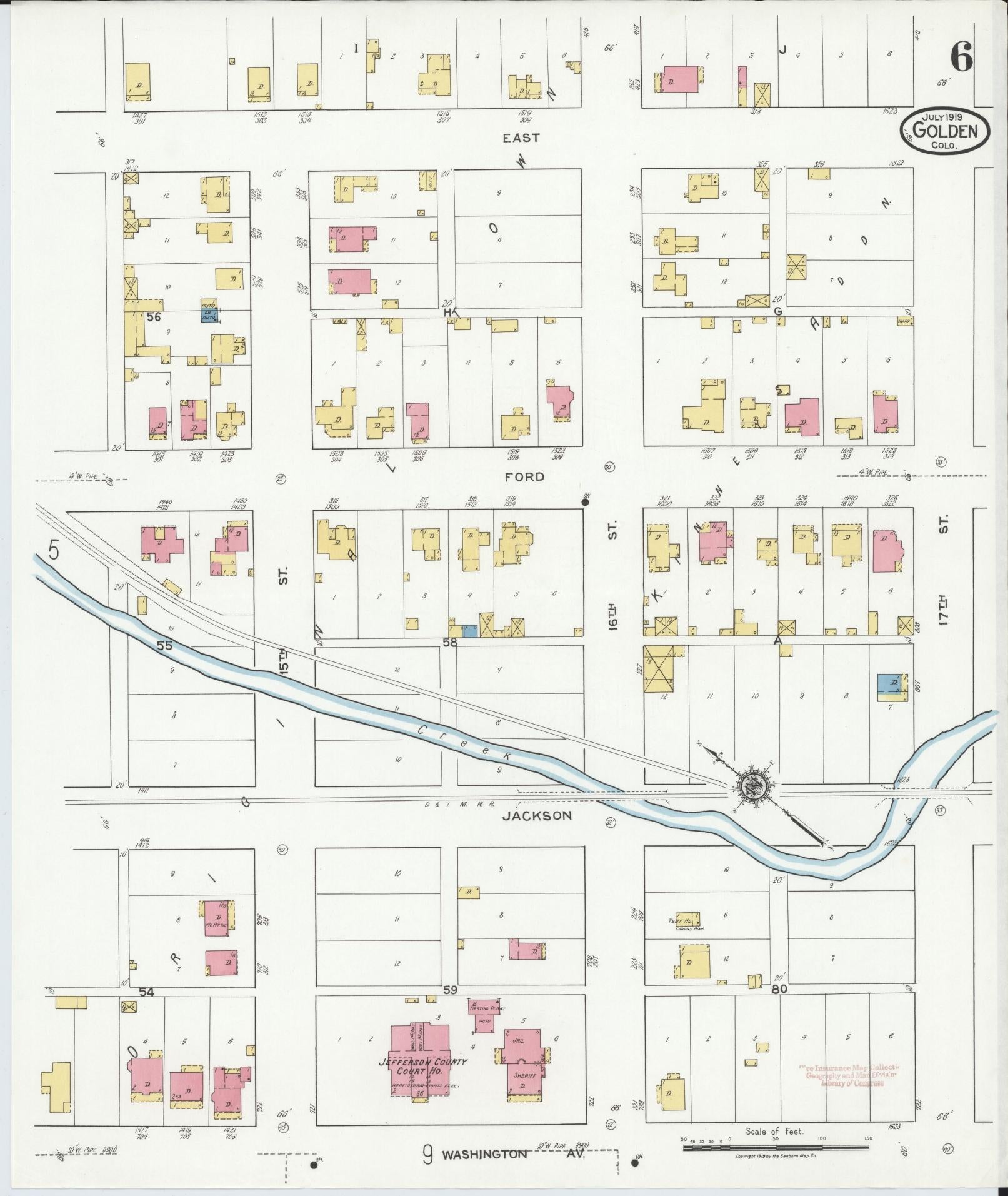 Sanborn Fire Insurance Map from Golden, Jefferson County, Colorado (1919), Sheet #0006 - Complete Map Set gallery image, historic Sanborn map, vintage wall art, Colorado Colorado