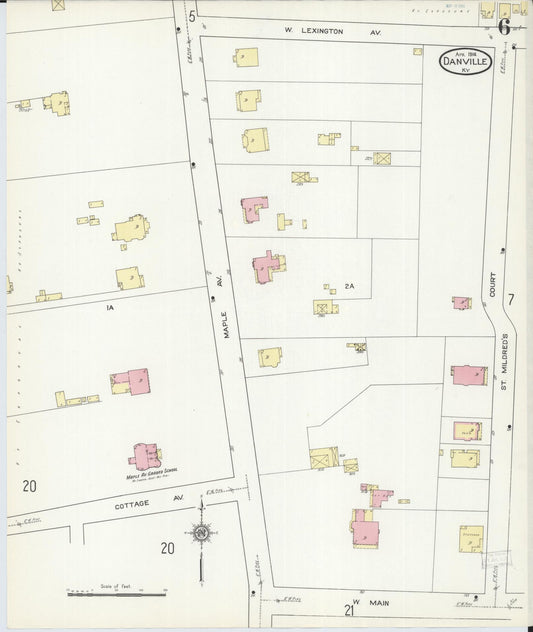 Sanborn Fire Insurance Map from Danville, Boyle County, Kentucky (1914), Sheet #0006 - Historic Sanborn Fire Insurance Map Print, vintage old map wall art, antique decor, genealogy gift, Kentucky Kentucky map