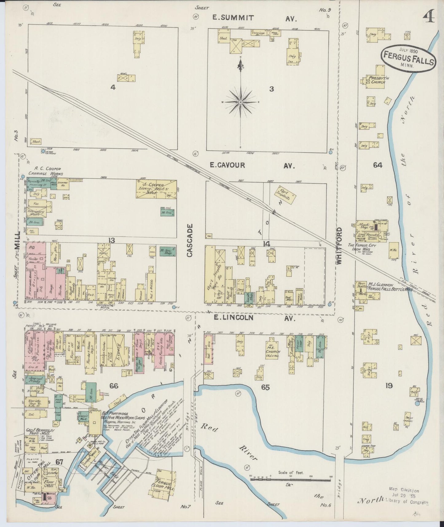 Sanborn Fire Insurance Map from Fergus Falls, Otter Tail County, Minnesota (1890), Sheet #0004 - Historic Sanborn Fire Insurance Map Print, vintage old map wall art, antique decor, genealogy gift, Minnesota Minnesota map