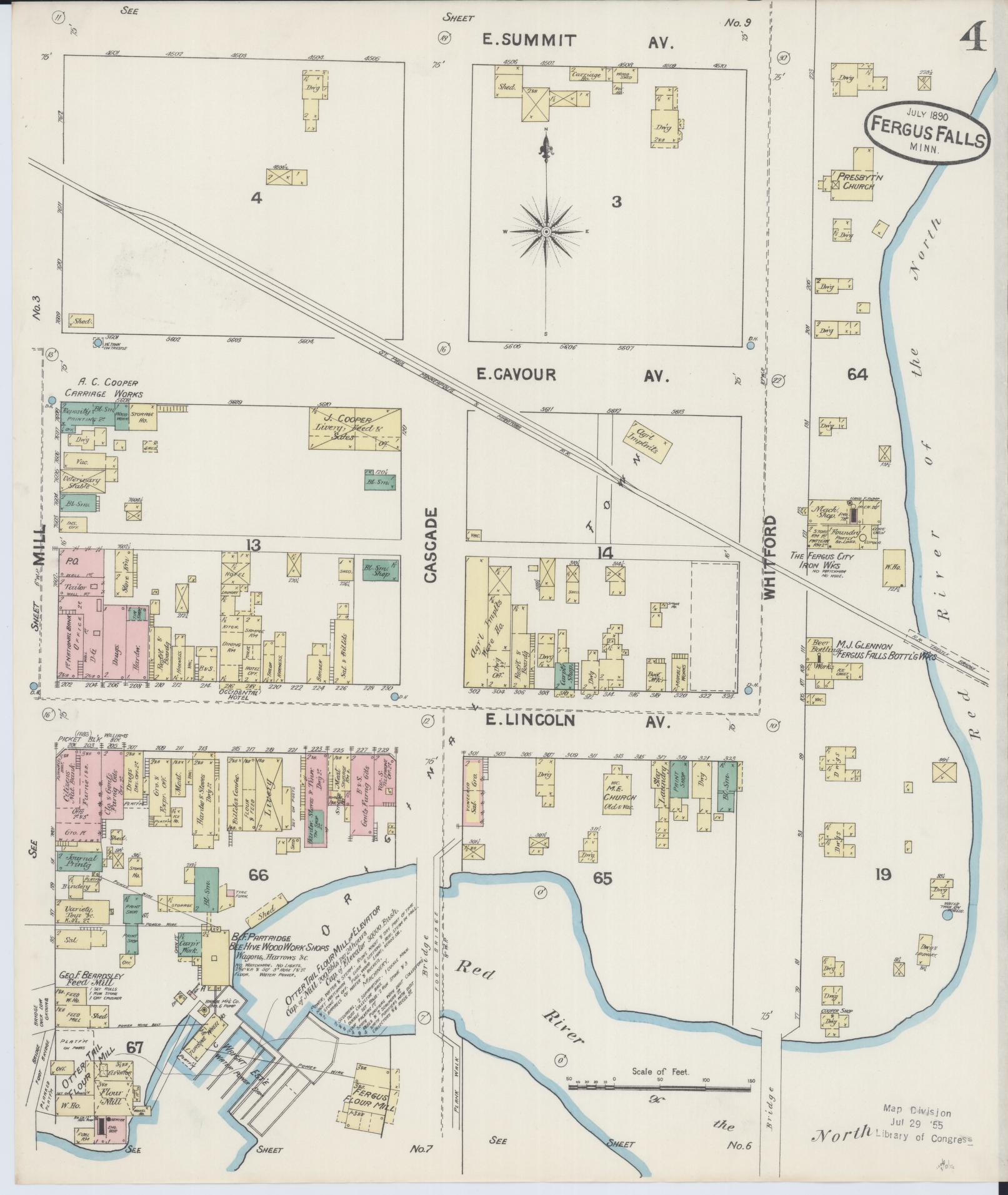 Sanborn Fire Insurance Map from Fergus Falls, Otter Tail County, Minnesota (1890), Sheet #0004 - Historic Sanborn Fire Insurance Map Print, vintage old map wall art, antique decor, genealogy gift, Minnesota Minnesota map